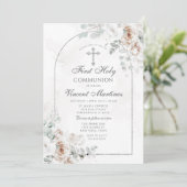 Silver Arch White Boho Floral First Holy Communion 招待状 (スタンド正面)