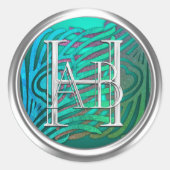 Silver Art Deco Peacock Envelope Seal Monogram ラウンドシール (正面)