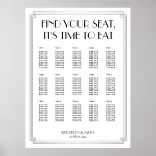 Silver Art Deco Wedding Seating Chart Poster ポスター