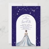 Silver Ball Gown Dress Navy Blue Sweet 16 Birthday 招待状 (正面)