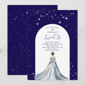 Silver Ball Gown Dress Navy Blue Sweet 16 Birthday 招待状 (正面/裏面)