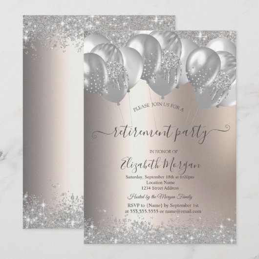 Silver Balloons Diamonds Retirement Party 招待状 (正面/裏面)
