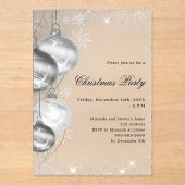 silver baubles frosted Christmas Party アクリル招待状 (正面)