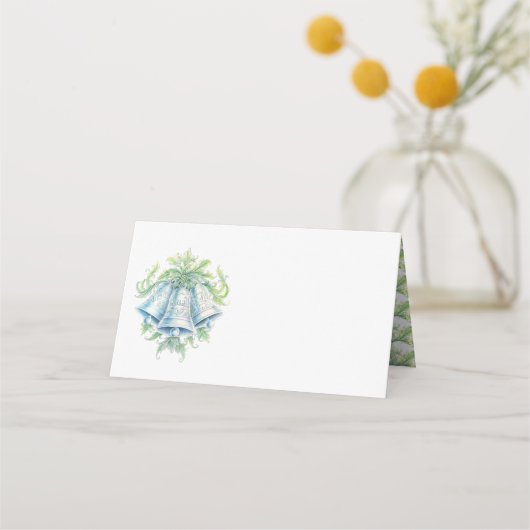 Silver bells watercolor greenery monogram wedding プレイスカード (正面)