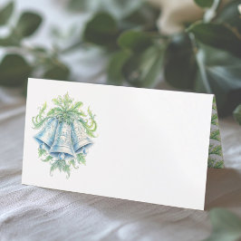 Silver bells watercolor greenery monogram wedding プレイスカード