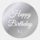 Silver Birthday Sticker | Custom Monogram ラウンドシール (正面)