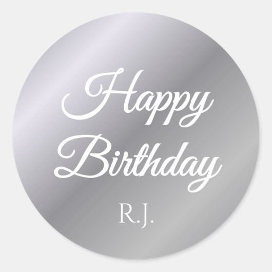 Silver Birthday Sticker | Custom Monogram ラウンドシール (正面)