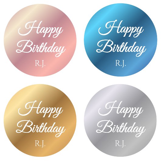 Silver Birthday Sticker | Custom Monogram ラウンドシール