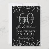 Silver Black 60th Birthday Save the Date Confetti 招待状 (正面)