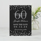 Silver Black 60th Birthday Save the Date Confetti 招待状 (スタンド正面)