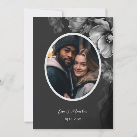 Silver Black And White Flowers Wedding Invitation 招待状 (裏面)