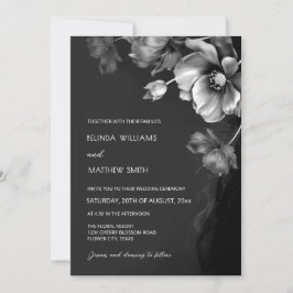 Silver Black And White Flowers Wedding Invitation 招待状