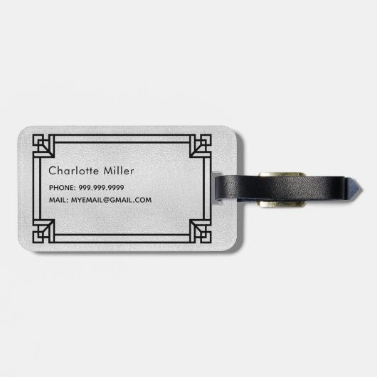 Silver black classic art decor frame monogram ラゲッジタグ (裏面横)