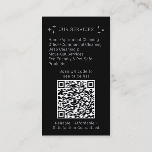 Silver Black Cleaning Service Maid QR Code Logo 名刺 (裏面)
