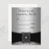 Silver & Black Damask RSVPカード (正面/裏面)