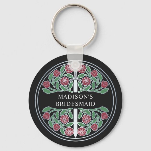 Silver Black Floral Bridesmaid Royal Wedding Gift キーホルダー (正面)