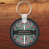 Silver Black Floral Bridesmaid Royal Wedding Gift キーホルダー (正面)