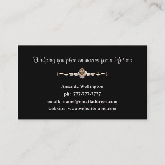 Silver & Black Floral Event Planner Business Card 名刺 (裏面)