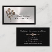 Silver & Black Floral Event Planner Business Card 名刺 (正面/裏面)