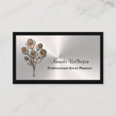 Silver & Black Floral Event Planner Business Card 名刺 (正面)