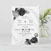 silver & black flowers botanical geometric wedding 招待状 (スタンド正面)