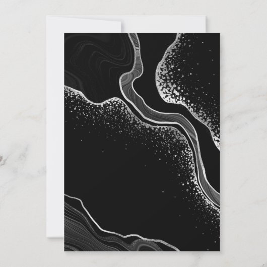 silver & black flowers botanical geometric wedding 招待状 (裏面)