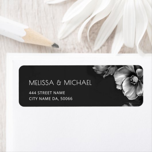 Silver Black Flowers Dark Moody  ラベル (インサイチュ)