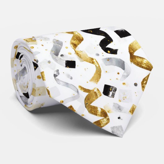 Silver Black Gold New Year's Celebration Confetti ネクタイ (ロール)