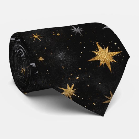 Silver Black Gold New Year's Celebration Stars ネクタイ (ロール)