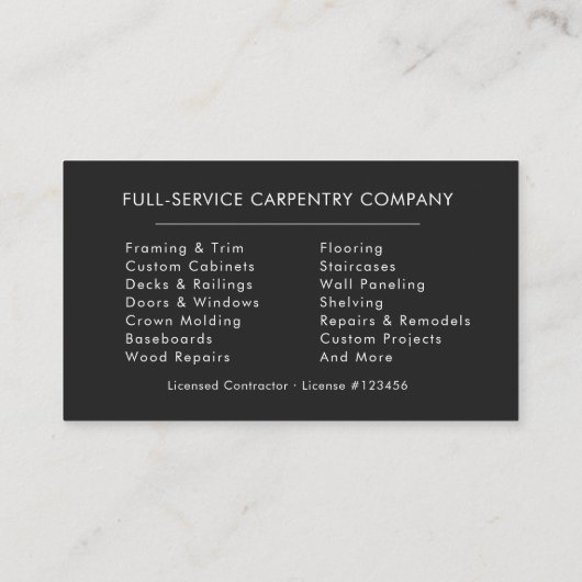 Silver Black Hammer Saw Carpentry Carpenter 名刺 (裏面)