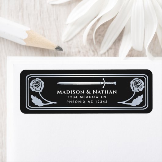 Silver Black Medieval Fantasy Sword Wedding Label ラベル (インサイチュ)