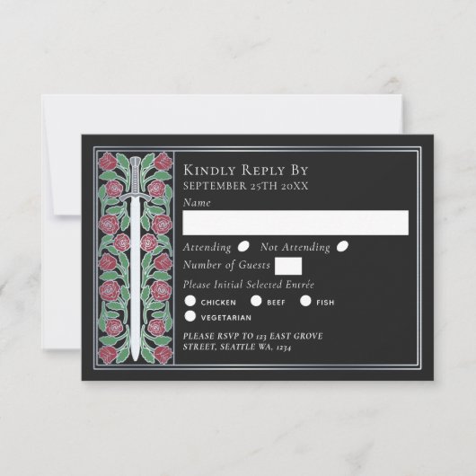 Silver Black Medieval Floral Sword Wedding RSVP (正面)