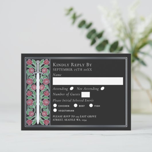 Silver Black Medieval Floral Sword Wedding RSVP (スタンド正面)