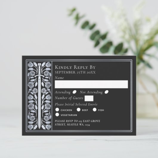 Silver Black Medieval Sword Wedding RSVP (スタンド正面)