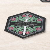 Silver Black Royal Medieval Floral Sword Wedding ペーパーコースター (アングル)