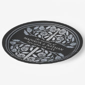 Silver Black Royal Medieval Sword Wedding  ペーパープレート (アングル)