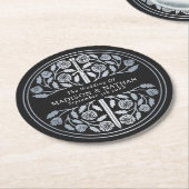 Silver Black Royal Medieval Sword Wedding ラウンドペーパーコースター (アングル)