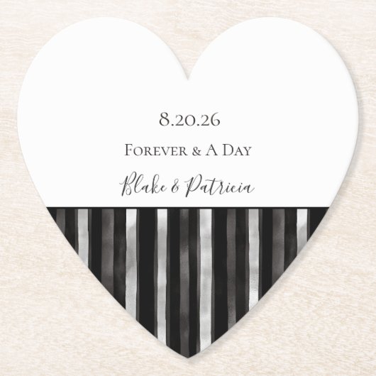 Silver Black Stripes Wedding ペーパーコースター (正面)
