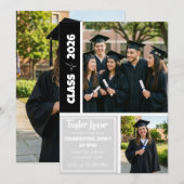 Silver Black White Picture Border Graduation 招待状 (正面/裏面)