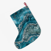 Silver Blue Aqua Glam Glitz Christmas Name ラージクリスマスストッキング (裏面 (吊り時))