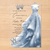 Silver Blue Dress Princess Quinceañera  アクリル招待状 (正面)