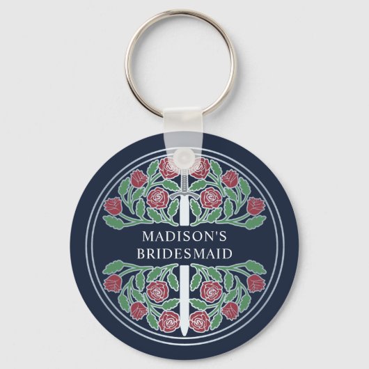 Silver Blue Floral Bridesmaid Royal Wedding Gift キーホルダー (正面)