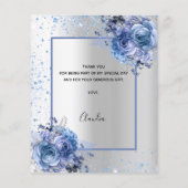 Silver blue floral glitter elegant thank you card (裏面)