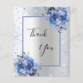 Silver blue floral glitter elegant thank you card (正面)