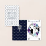 SILVER BLUE Hanukkahフォトカード – 花のフローラ 箔カード<br><div class="desc">あなたの家族の写真を追加（それは自動的に黒と白に変換される）と文字ダビデのこのスタイリッシュHanukkah Star、水色フローラブルー、および銀箔をテーマにしたグリーティングカードにモダンは、。_____________________________________________________________________________________________サポートについては、以下のタブを使用して連絡、一致する項目またはカスタムデザインLeahG。</div>