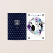 SILVER BLUE Hanukkahフォトカード – 花のフローラ 箔カード (内部)