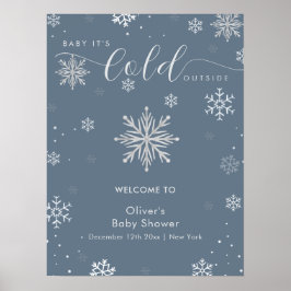 Silver Blue Magical Snowflake Baby Shower Welcome ポスター
