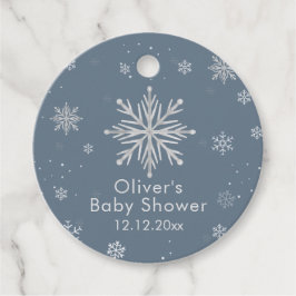 Silver Blue Magical Winter Snowflake Baby Shower フェイバータグ
