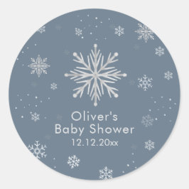 Silver Blue Magical Winter Snowflake Baby Shower ラウンドシール