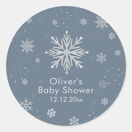 Silver Blue Magical Winter Snowflake Baby Shower ラウンドシール (正面)